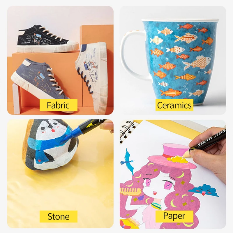 Guangna 6200 12/24/36 colors/set dual tip brush + fine tip Acrylic color marker pens art supplies art pastel markers  pen set