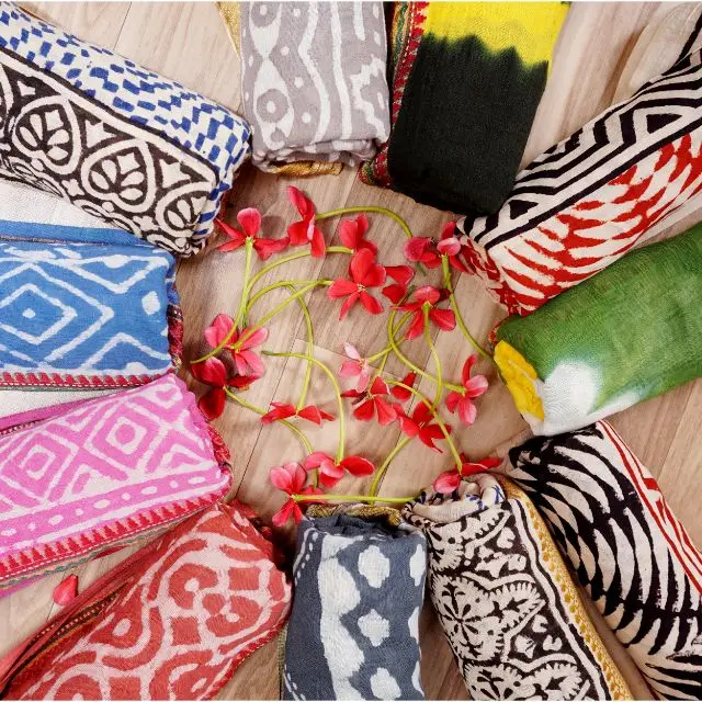 100%Cotton Bagru Print Hand Block Printed Pario Gaiter Sarongs Beach Cover Up Women Head Scarves
