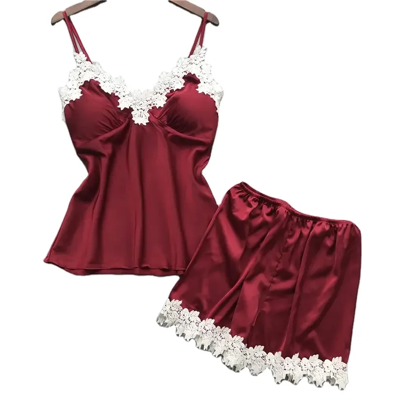 Сексуальное кружевное нижнее белье женское шелковое Babydoll Короткое Ночное 2 шт. Комплект дышащие спальные комплекты высшего качества