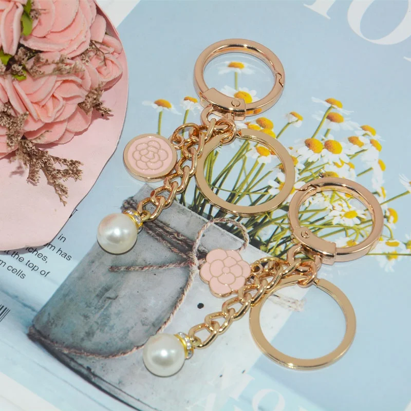 DIY spring rings customized keychain pearl metal accessories high quality hand bag pendant adjustable metal buckle ring