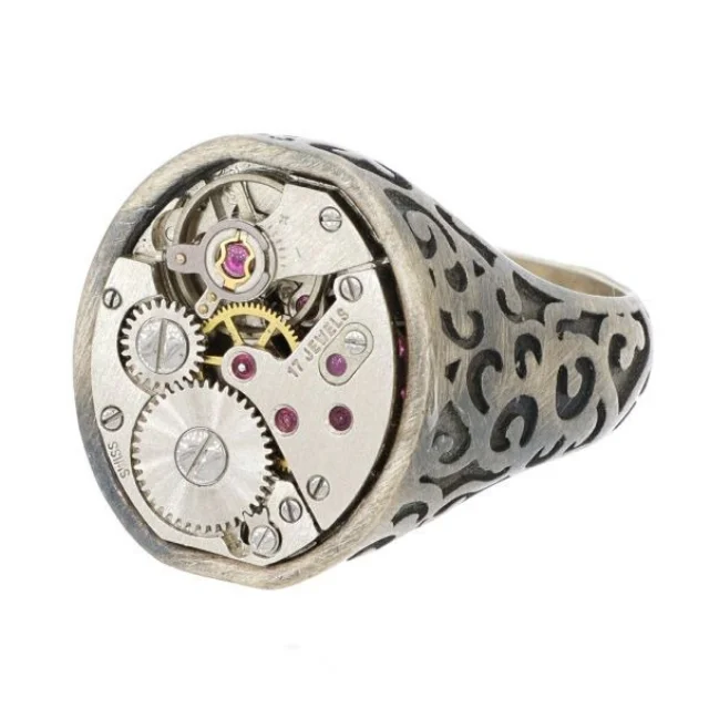 Luxury Fashion Women Jewelry Signet Silver Ring With Pink Precious Gem Original Steampunk Made In Italy