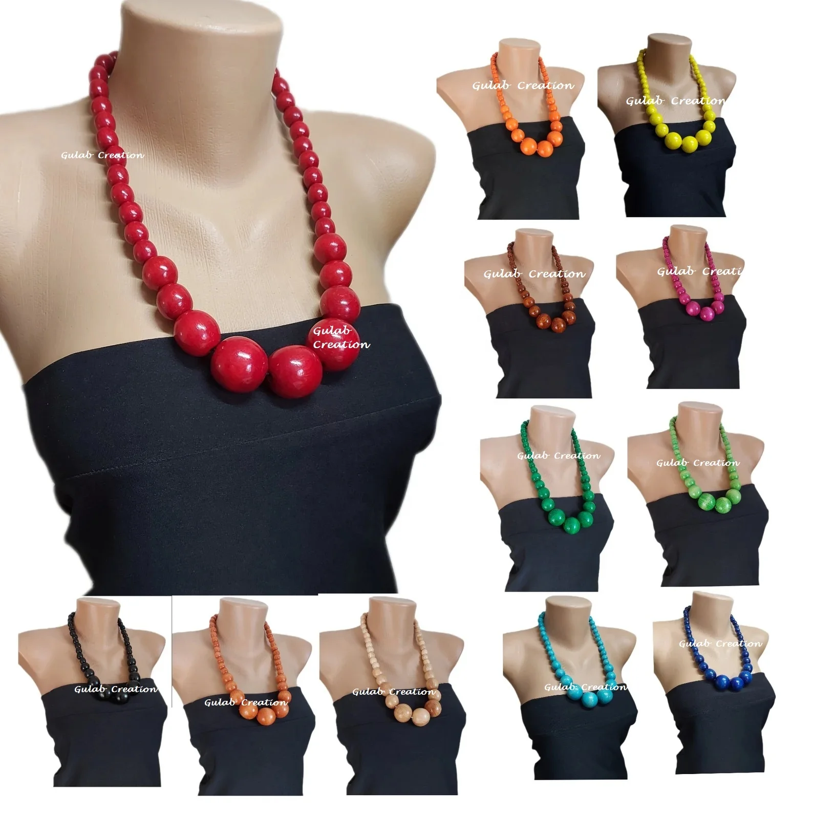 Eco friendly jewelry Red wooden Big bold bead Statement necklace available in all color at affordable rate By ZAMZAM IMPEX
