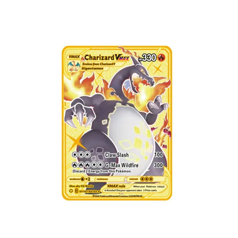55 English Pokemon Cards Metal Gold Vmax Energy Card Charizard Pikachu Rare Collection Battle Trainer Card Child Toys