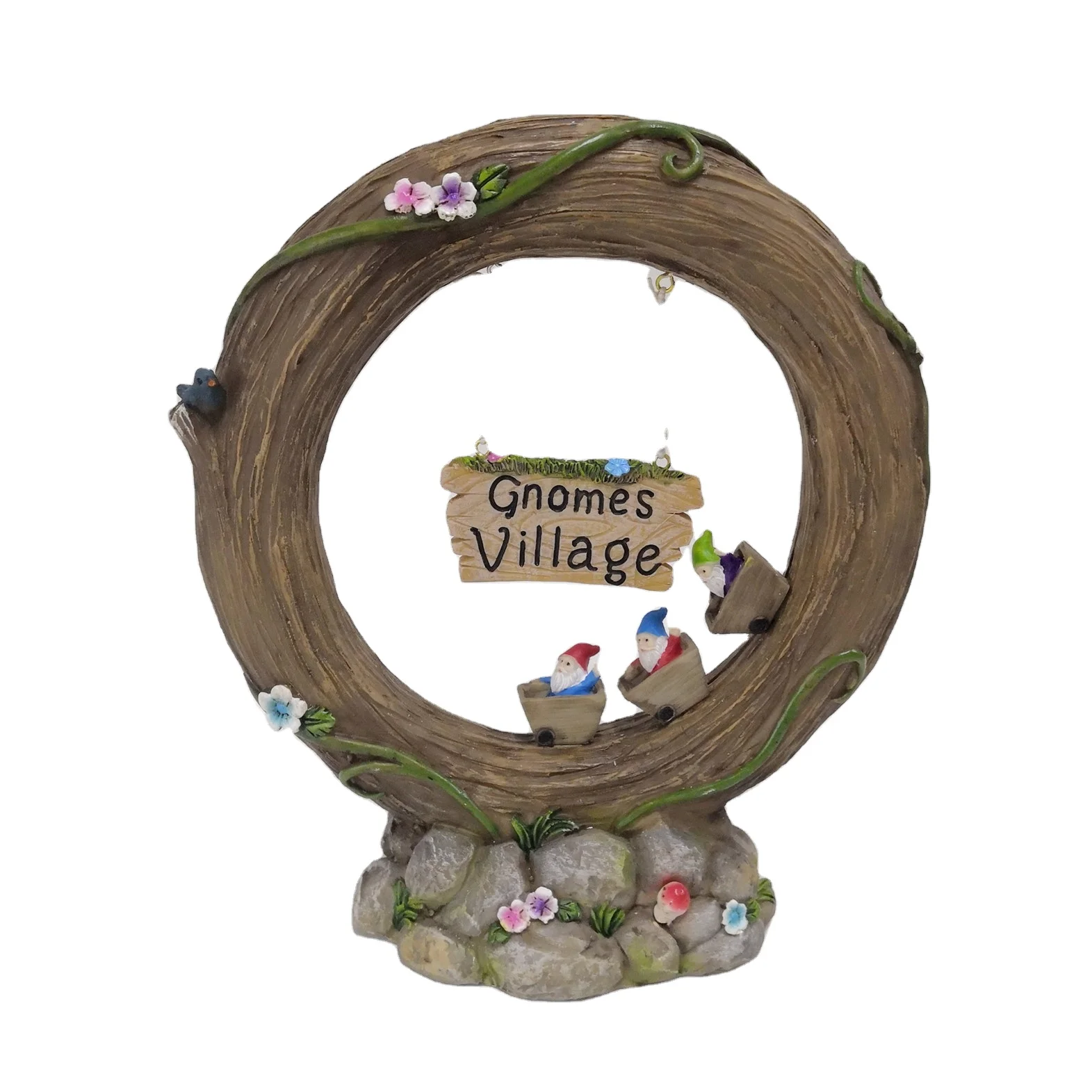 Customized rainbow Welcome fairy statue outdoor garden decoration solar resin crafts for child gift