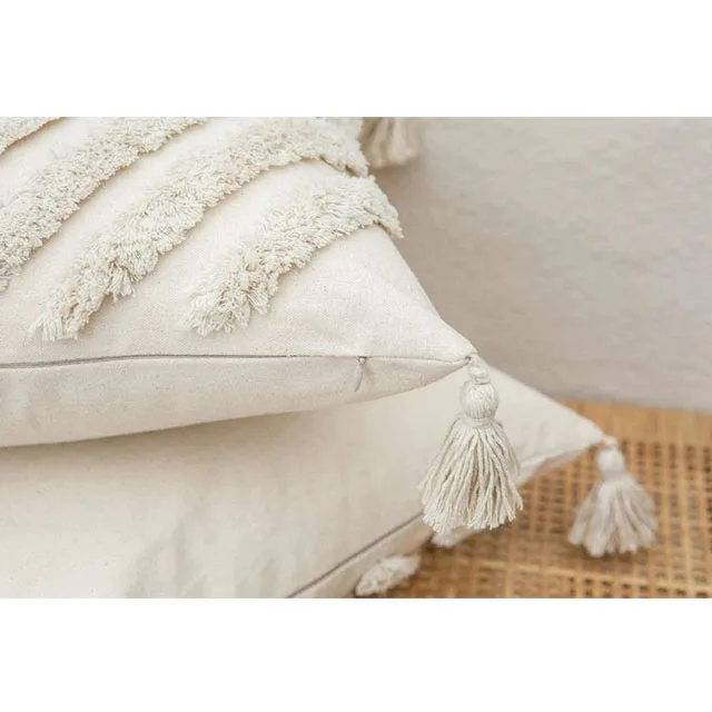 Boho Decorative Throw Pillow Case Handmade Tufted Cushion Case With Tassel Custom Bohemian Macrame Weave Boho Cushion Cover
