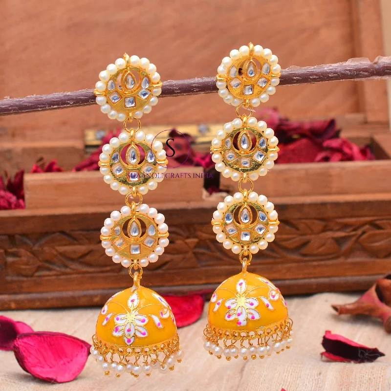Indian Handmade Brass Enamel Painted Jhumka Jhumki Earrings Wedding Jewelry For Women