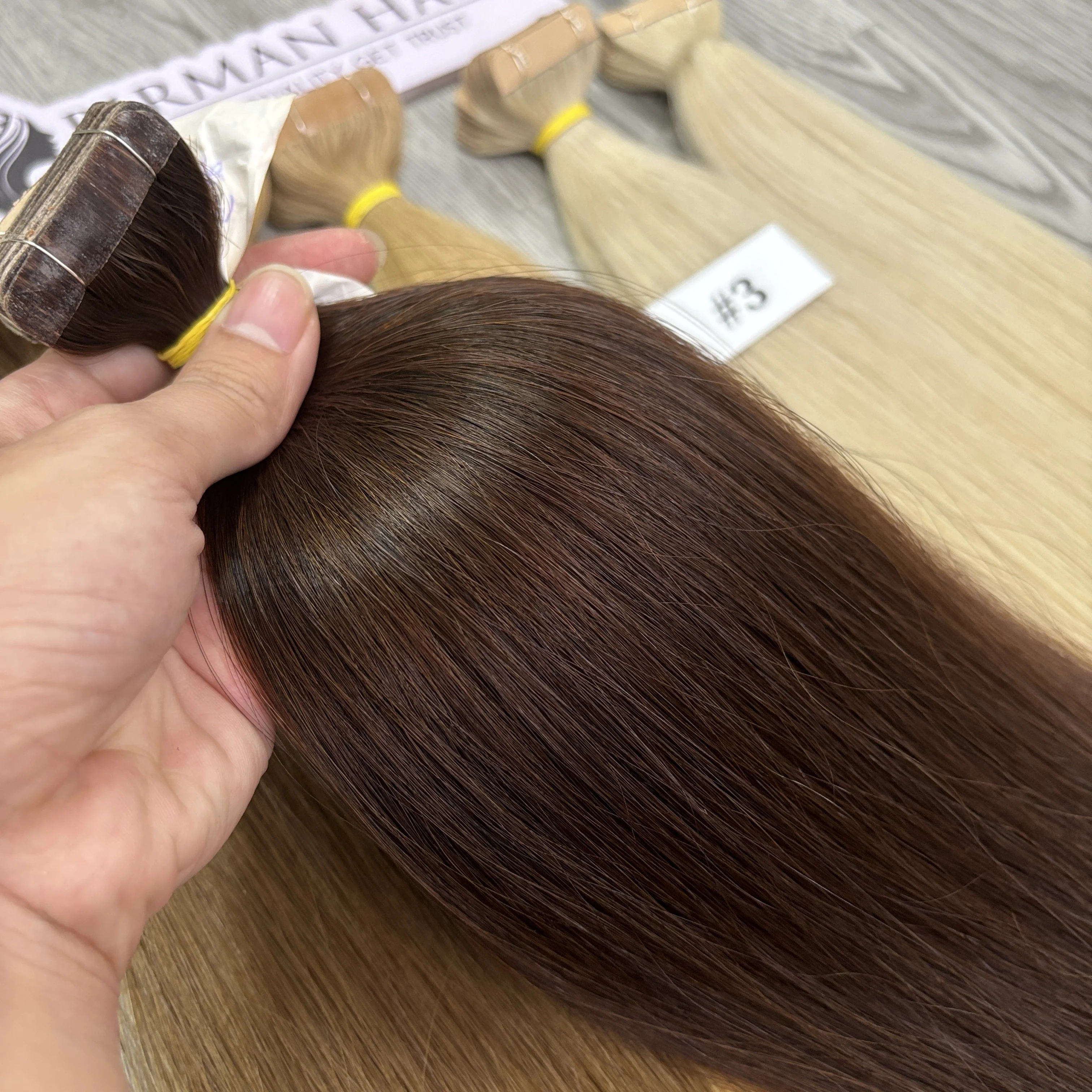 Wholesale 100% Vietnamese Raw Hair Extensions Tape-In Best Seller 100% Human Hair Straight Waves Curls Premium Quality Color #3