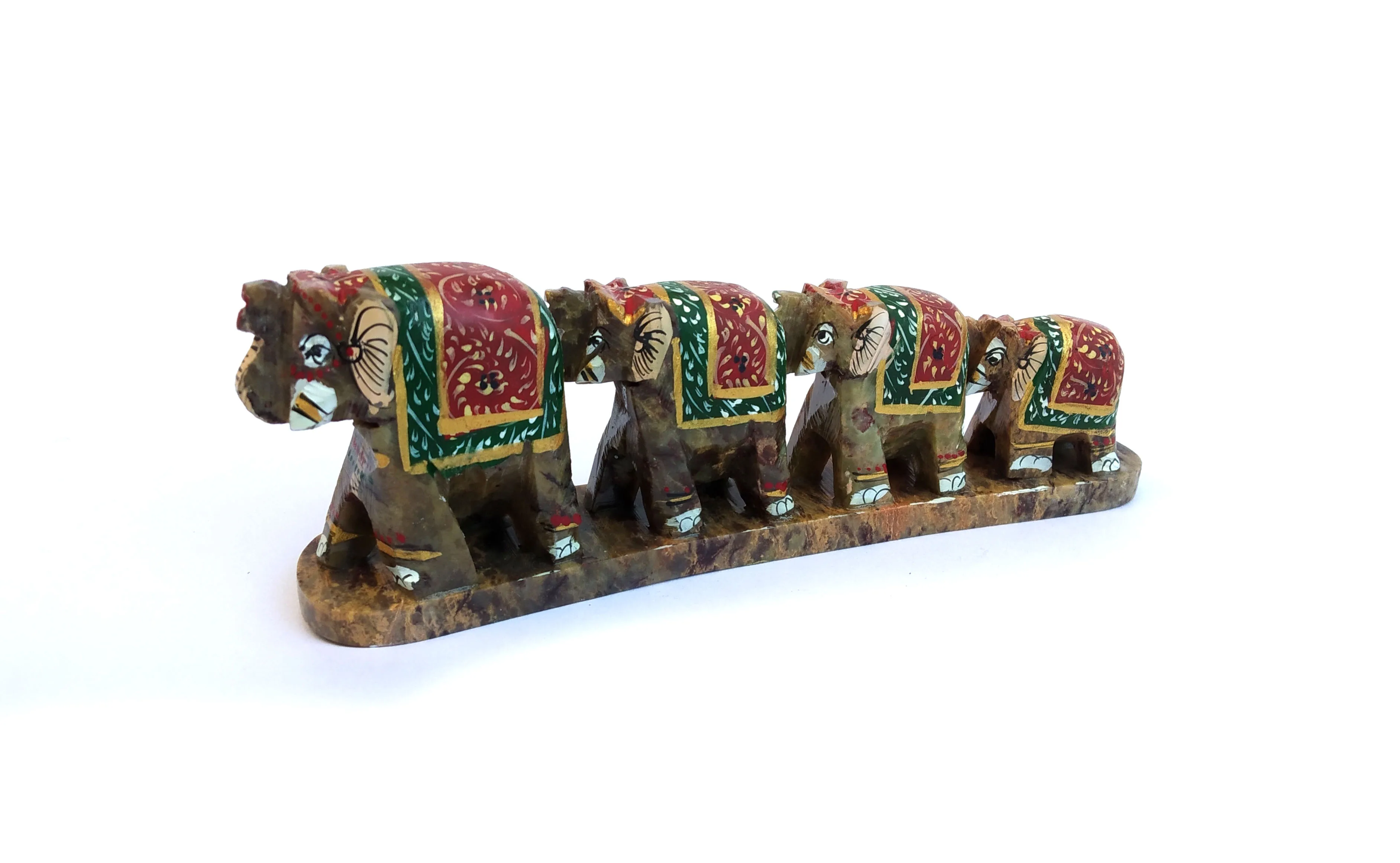 Natural Stone Soapstone Painted Elephant Indian Hand made Artisan Elephant Statue For Home Decorative Undercut Carving Design