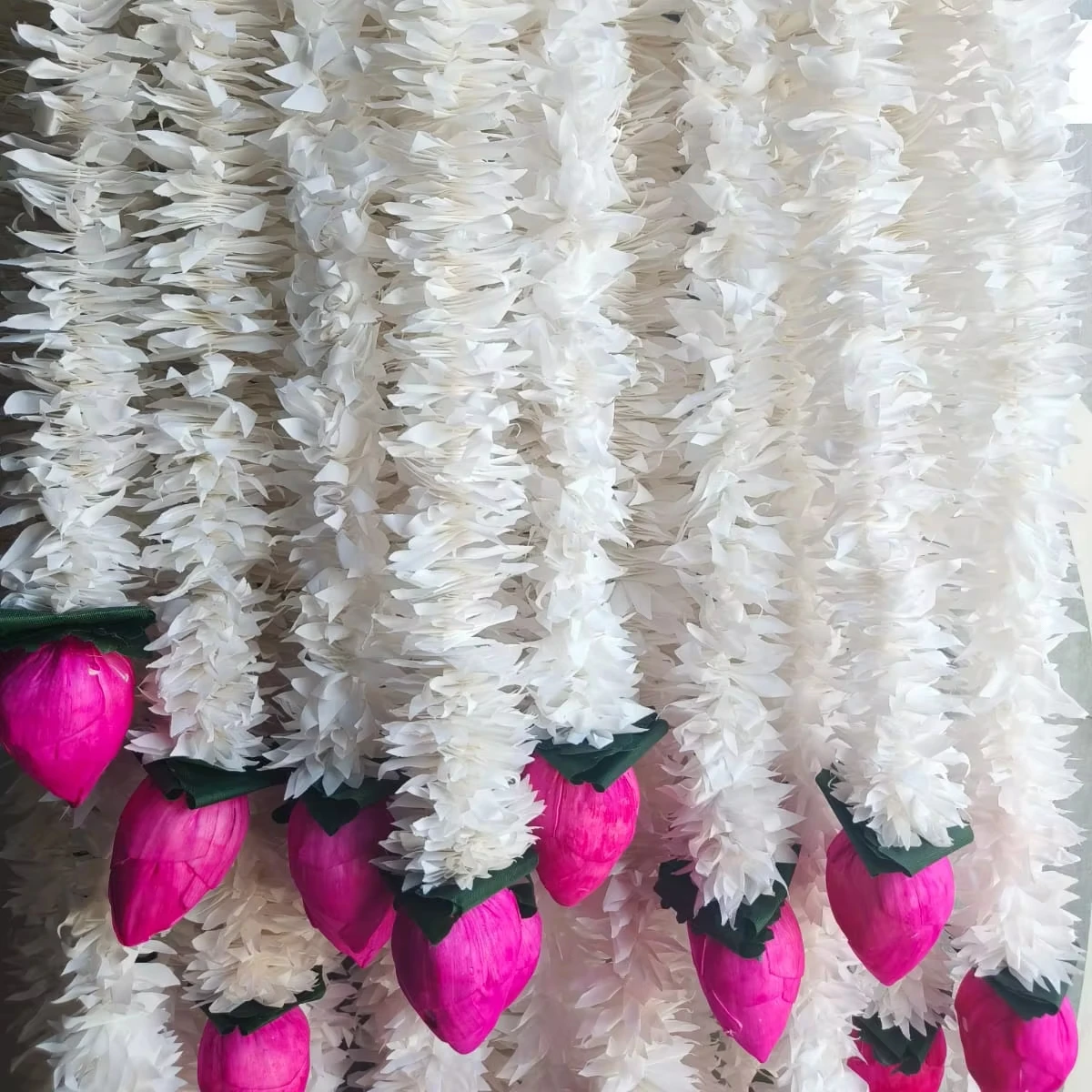 Sola Wood Lotus Buds With Fabric Jasmine Delights-Floral Green Leaf Wall Hanging Garlands, Natural Home, Botanical,Wedding Decor