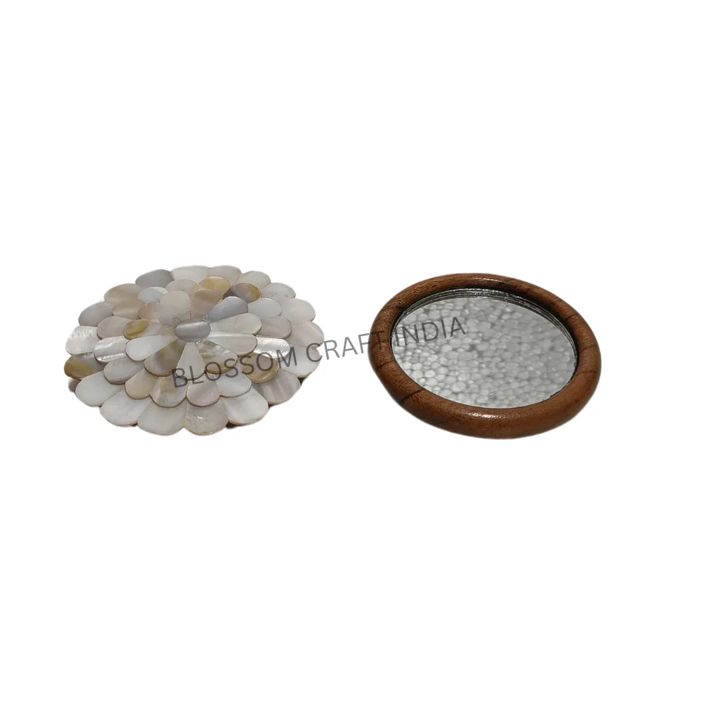 Attractive Round Mother of Pearl inlay Mini Makeup Mirrors Handmade Natural Shell Mirrors for Ladies & young Girls