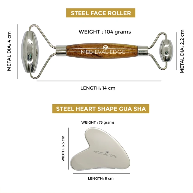 Best Quality OEM Private Label Gua Sha Facial Glowing Massager Roller Stainless Steel Heart Shape Manual Body Neck Massager Wood