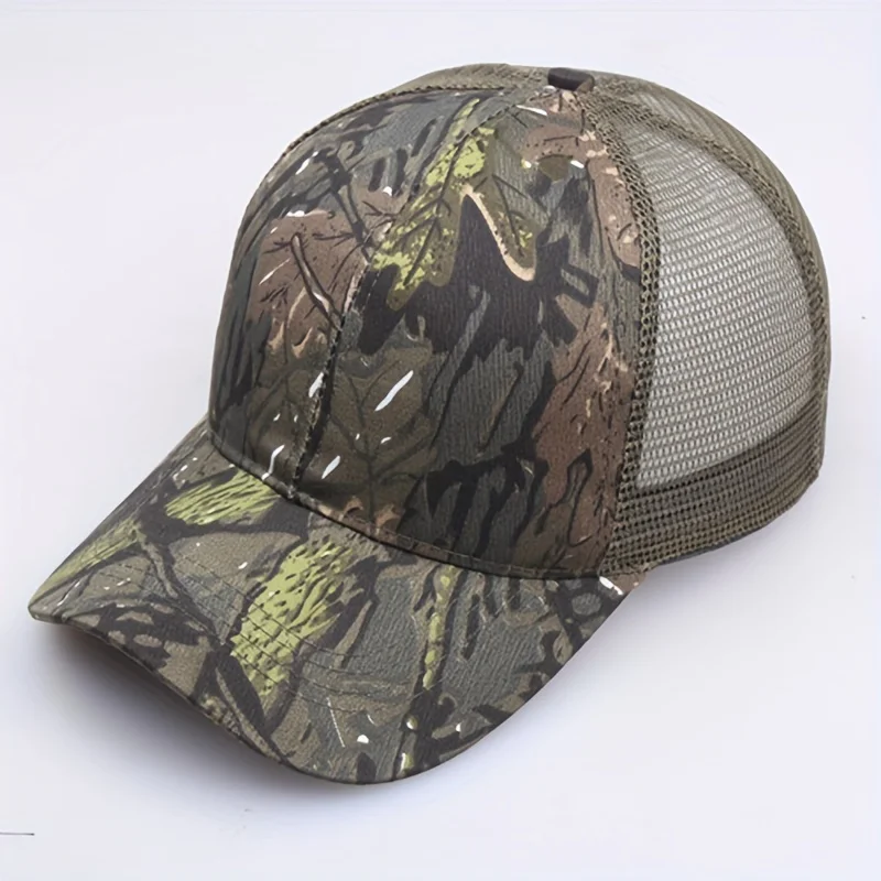 customised Graphic Sombrero de  para hombres y mujeres, de malla de verano, negro, hoja de  camuflaje
