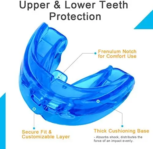 Double Braces Mouth Guard, Sports Athletic Mouth Guards blue with custom logo Youth Mouthguard for Teenager and Adults
