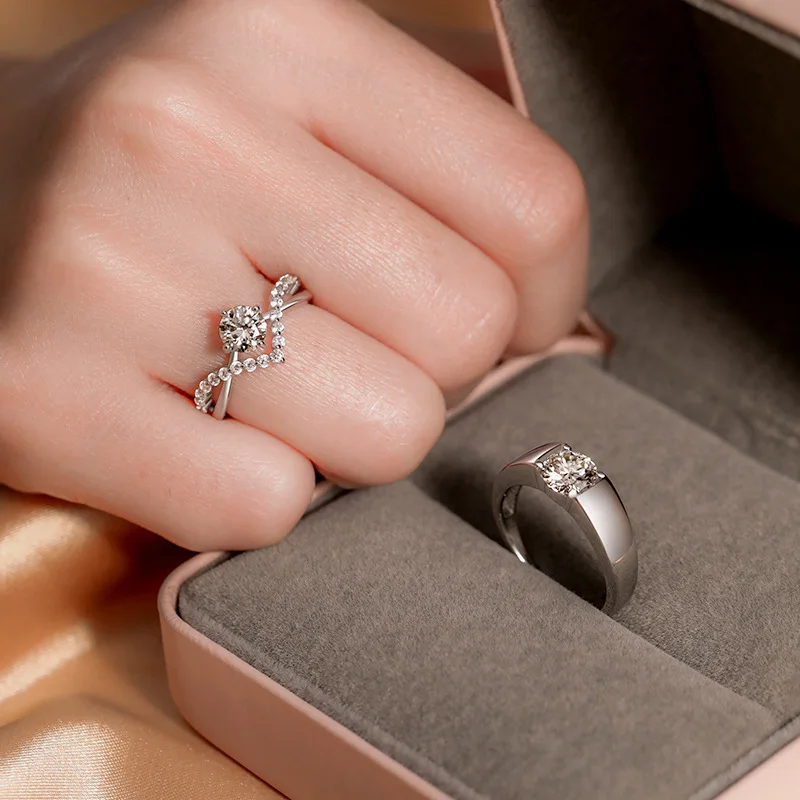 S925 Pure Silver Love Wedding Couple Adjustable Rings Sets Fashionable Party Engagement Charm Jewelry for Women