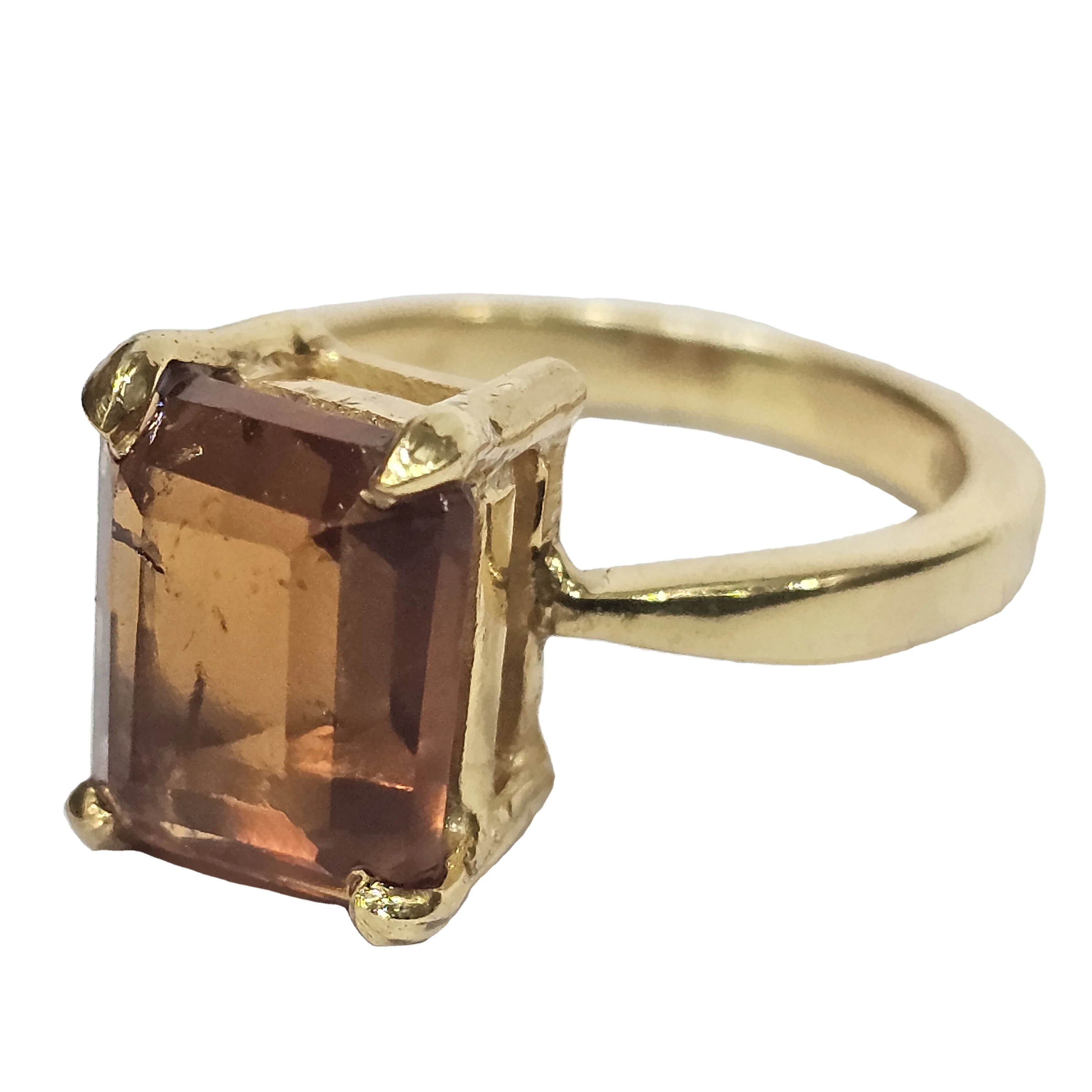 925 Sterling Silver Gold Plated Classic Designer Ring Excellent Quality Rectangle Cut Hassonite Garnet Gemstone Diamond Jewelry