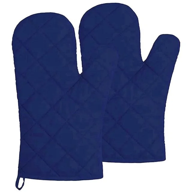 High Quality Pure 100%  Organic Cotton Kitchen Washable Eco Friendly GOTS Certified Navy Blue Color Elascticated Soft Oven Mitts
