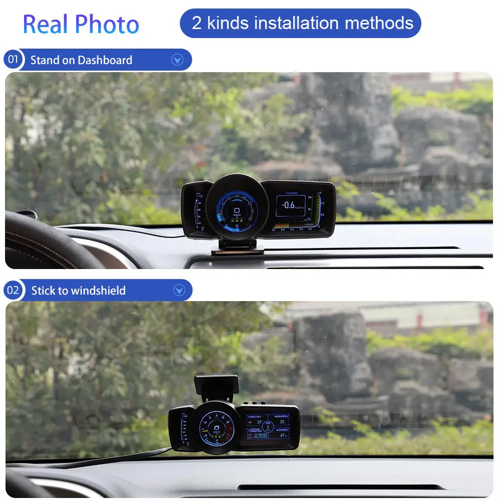 Multifunctional Heads Up Display 3.5 Inch Dual System Obd Gps Hud Smart Digital Speedometer Auto Gauge Alarm System