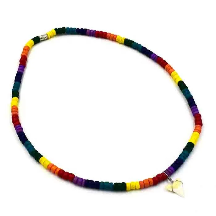 Bohemian Coconut  Shell Necklace Natural Colorful Bead Necklace With Real Shark Tooth Pendant Necklace