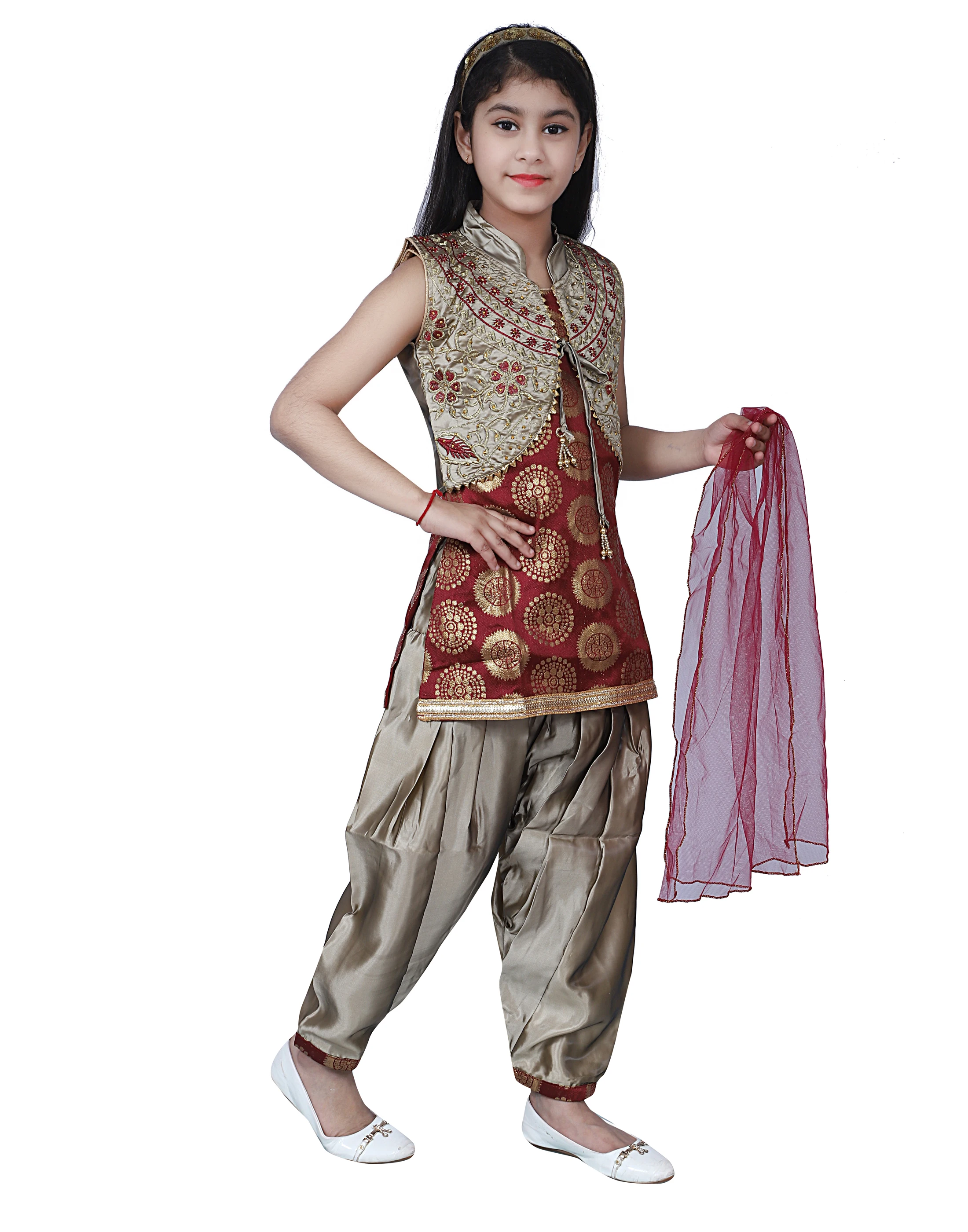 High Demand Girls Wedding Wear India Traditional Silk Blended Printed Design Kurti Patiala Set Includes Dress and Salwar Suit