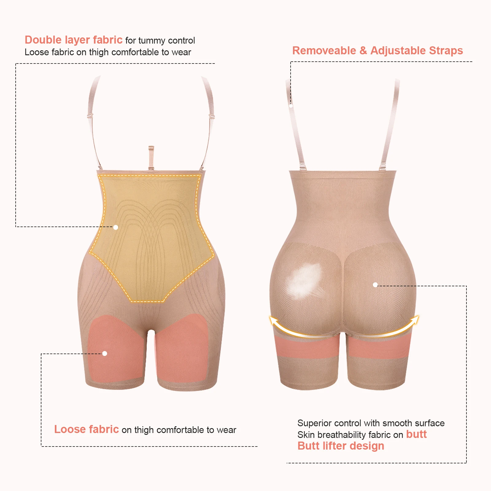 Latest Design Elasticity Compression High Waist Tummy Control Women Butt Lifter Shaper Seamless Bodysuit Shapewear