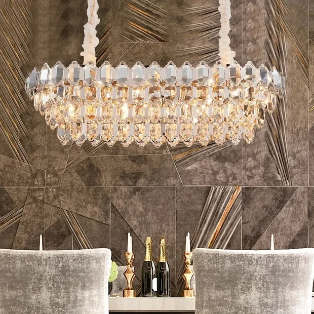 Post Modern Luxury Crystal Rectangle Chandelier Switch Control Hanging Lights for Living Room Dinning Hotel Lobby Restaurant