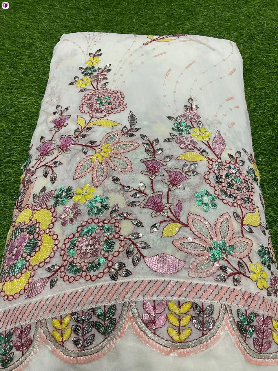 New Daman Designer Fancy Sherwani Embroidered Tread Work Georgette Fabric for Dresses and Other Clothing Pieces