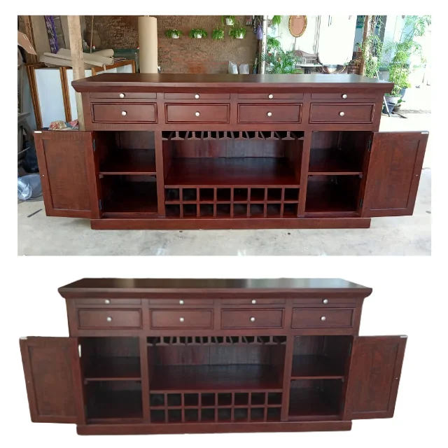 Home Bar Furniture Mahogany Wood Wine Bar Cabinet with Wine Bottle Rack and Glass Holder Luxury Wine Cabinet for Dining Room
