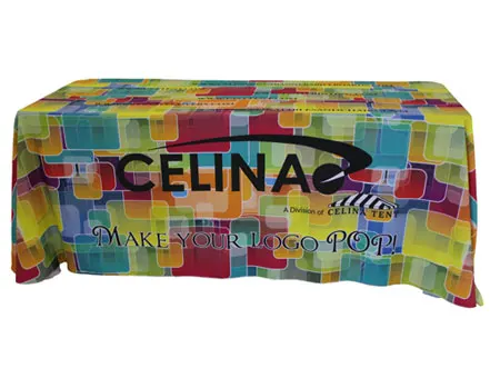 100% Polyester Custom Logo White Black Rectangle Table Cloths for Advertising Trade Show Business Events Wedding Decorations