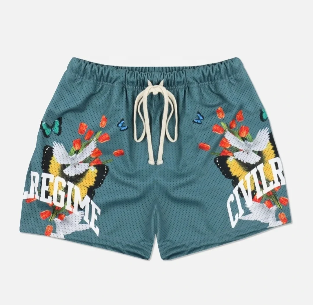 Custom Logo print high quality polyester wholesale mens mesh shorts 5 inch inseam designer mesh basketball shorts sublimation