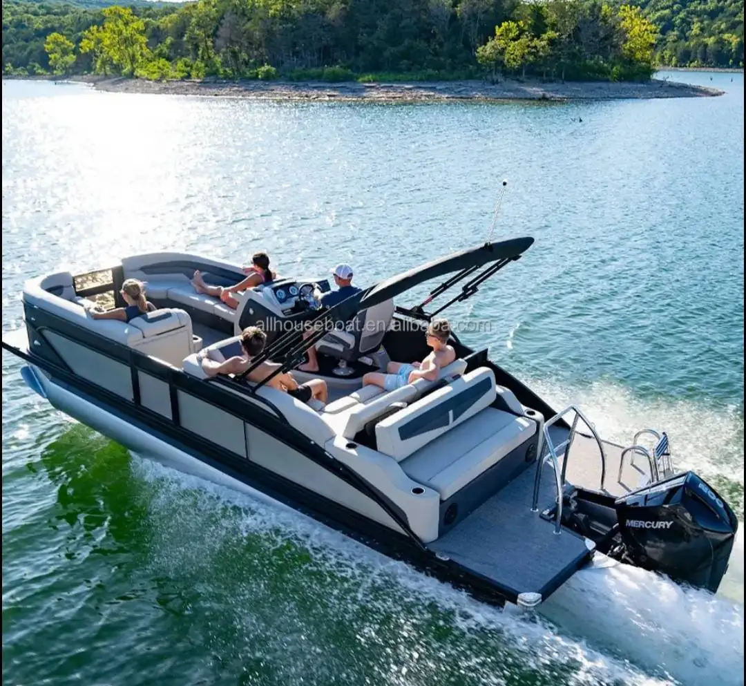 Most Popular Factory Tritoon Pontoon Boat Party Luxury Aluminum Pontoon Boat  Family Leisure Water Play Entertainment