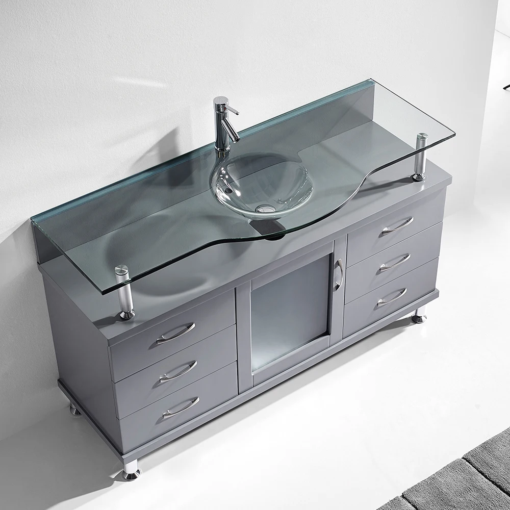 Modern Bathroom Furniture Solid Wooden Glass Sink Top Modern  Custom Bathroom Cabinet Vanities