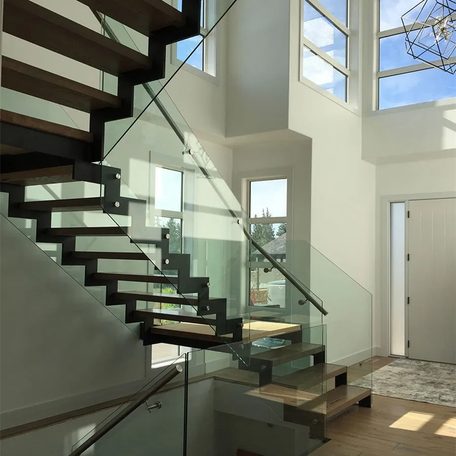 Stainless steel carbon steel stringer stairs interior wooden staircase wood step metal beam stairs curved staircase