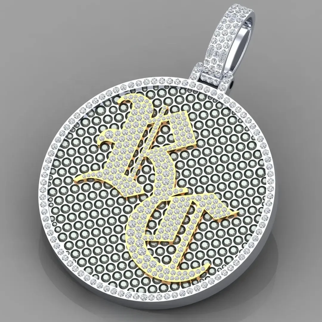 Iced Out Round Charm Black & White Round Cut Moissanite Diamond 925 Sterling Silver Handmade Round Charm Letter Pendants