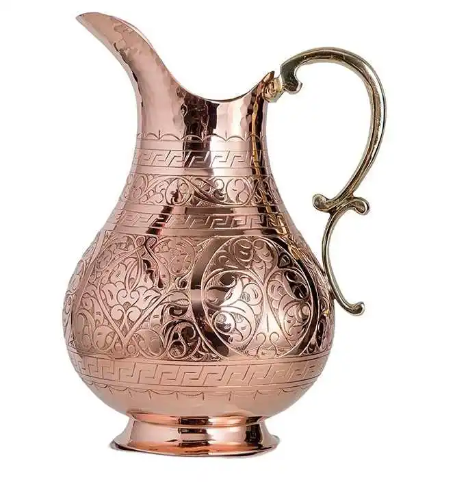 Copper Water Pitcher Ayurvedic Water Pitcher with Stainless Steel Handle and Lid Hand Hammered 100% Pure Copper Wholesale 2023