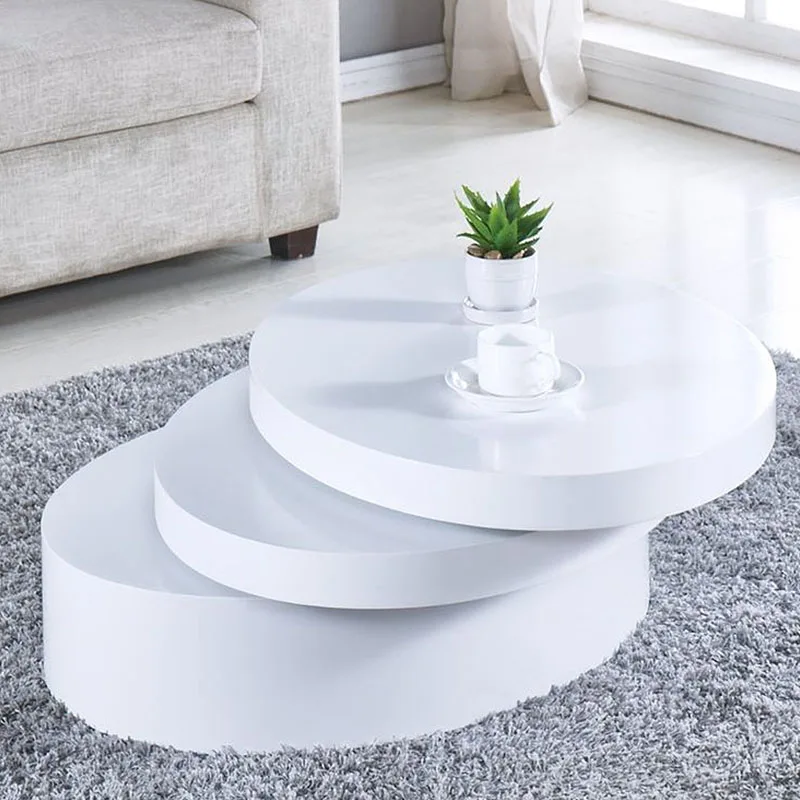 Nordic Modern Home Furniture Sintered Stone Storage Round Three Layers White Glass Rotating Coffee Table