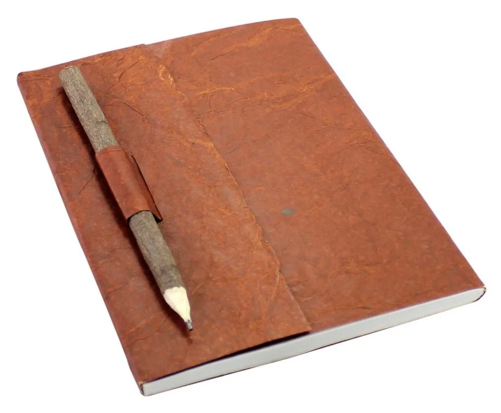 Eco-friendly hand made blank cotton paper note book journal dairy with wooden pencil for sketching and travelling for gifting