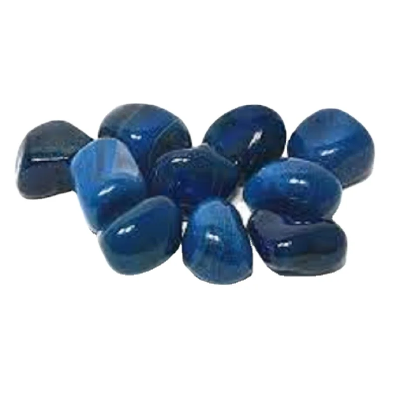 WHOLESALE NATURAL HEALING CRYSTAL  BLUE ONYX  TUMBLES/PEBBLES :  GEMSTONE HIGH QUALITY BLUE ONYX  POLISHED TUMBLED STONE