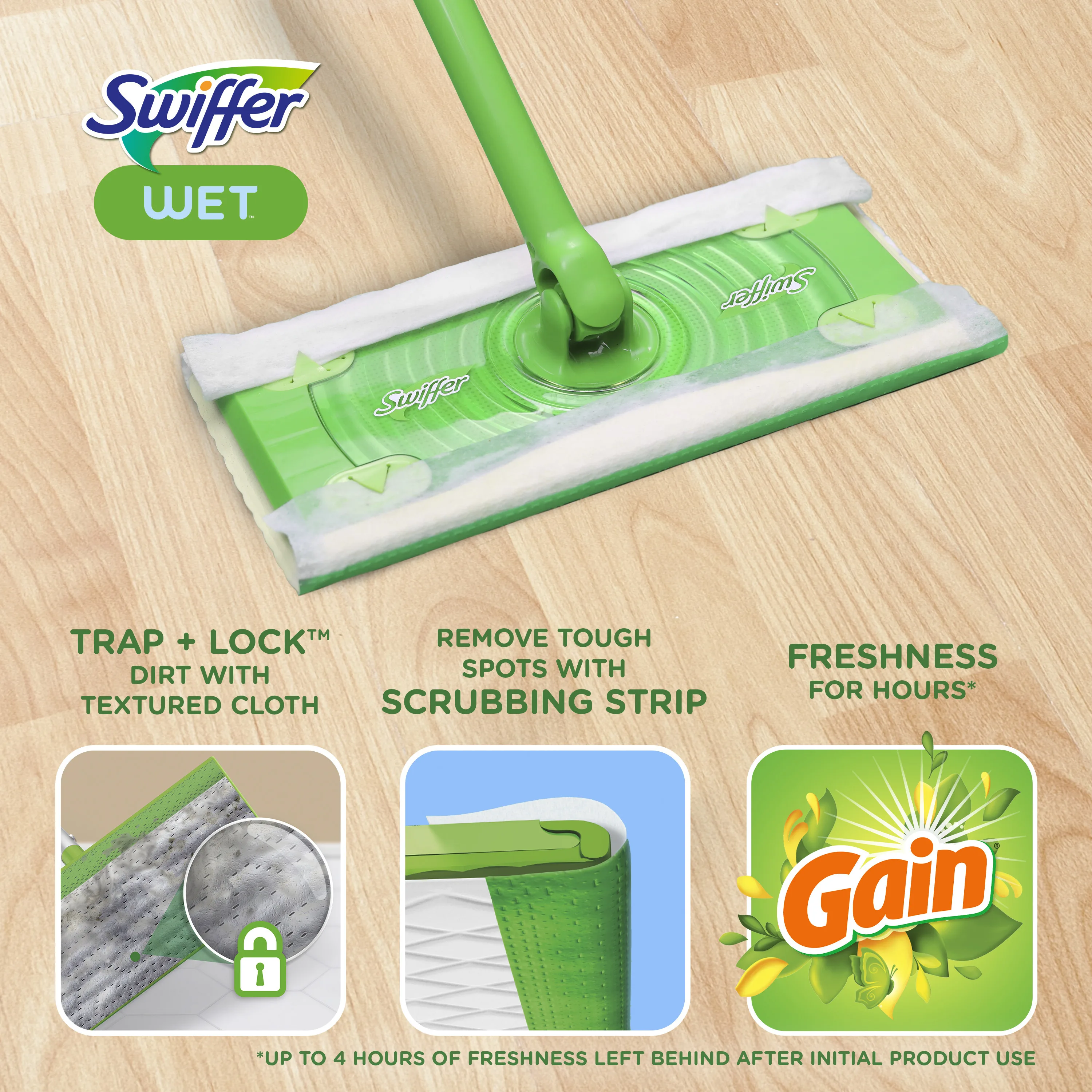 Swiffer Sweep + Mop, Wet Pads Refill, Floor Cleaner, Cleaning Cloths, Gain, 24ct