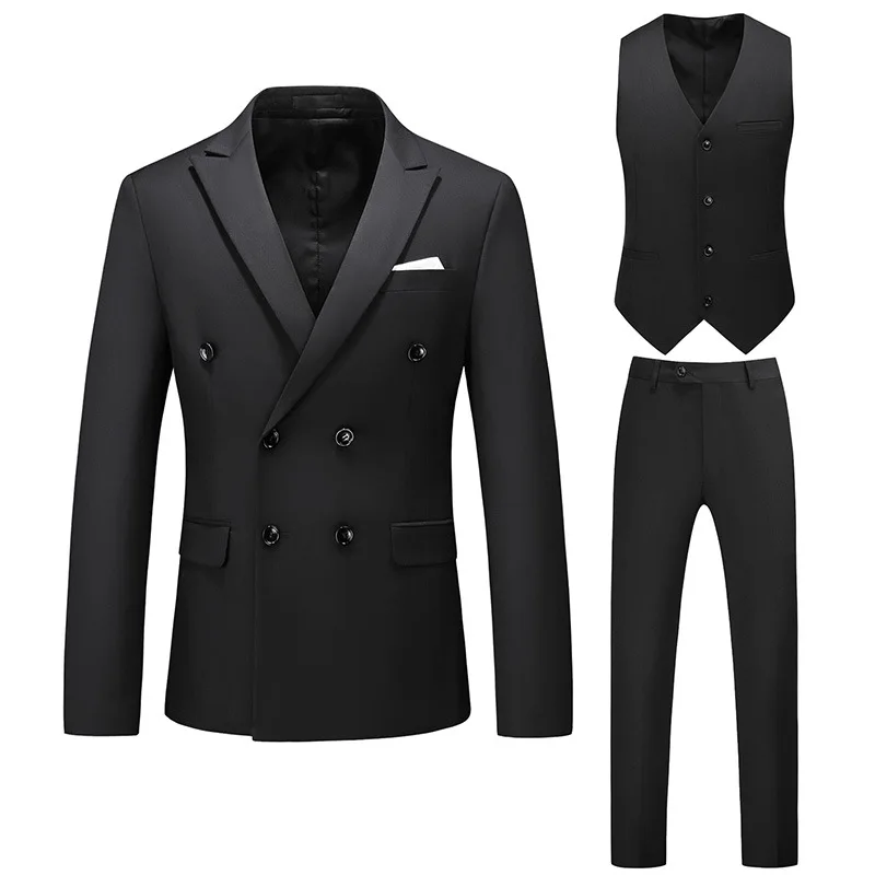 DE0069RV Plus Size Suit Three Pieces Set Double Breasted Solid Color Hollow Out Sehe Fashion