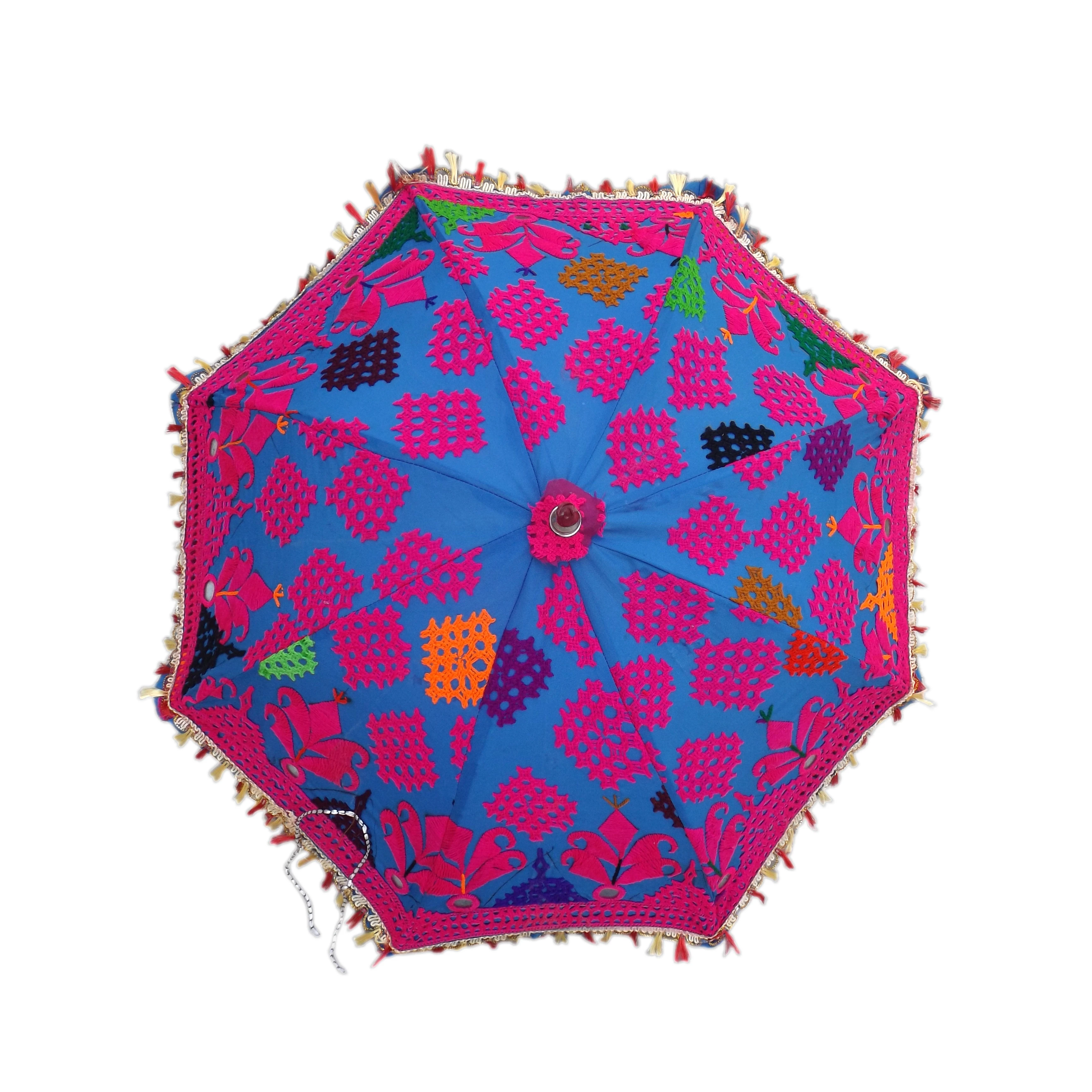 Wholesale Handcrafted Antique Indian Wedding Umbrella Cotton Fabric Mirror Work Vintage Parasols Umbrellas