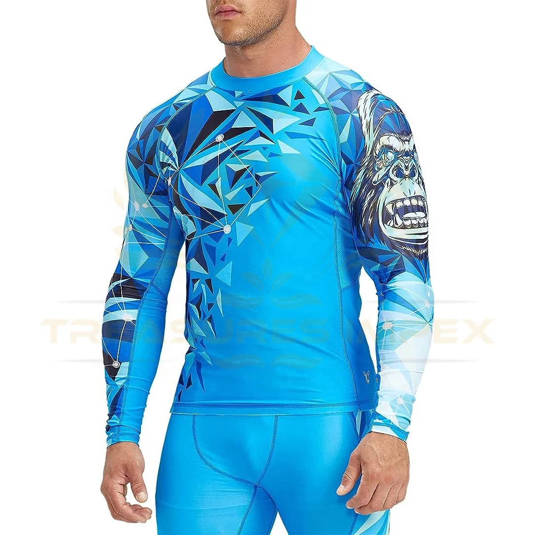 rash guard for men bjj uv protection rash guard printed polyester spandex long sleeves swim workout clothing
