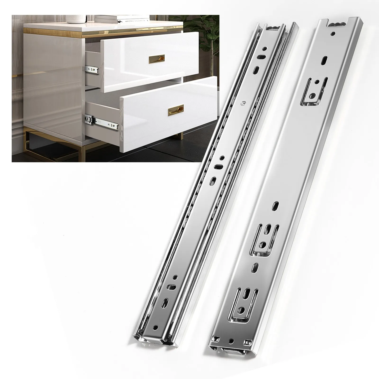 AOLISHENG Full Extension Drawer Slides 45mm Cabinet Rails Side Mount Ball Bearing 45kg Load Capacity kitchen Drawer Slides 1Piar