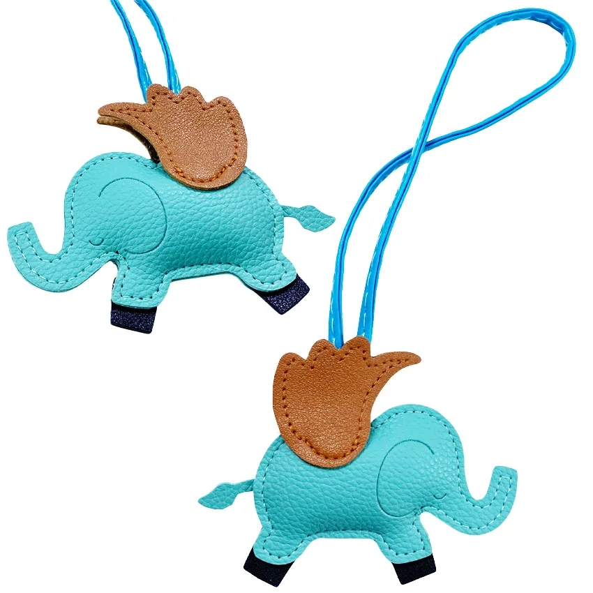 Custom horse elephant animals leather bag charm embossed with cotton