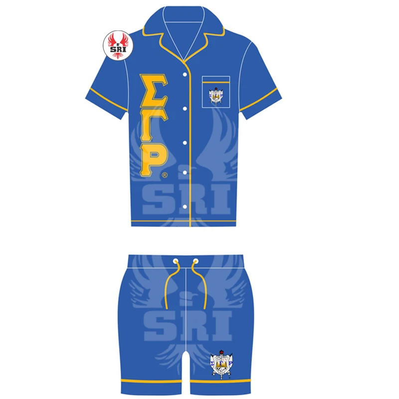 Sigma Gamma Rho Sorority Embroidered Women Satin Pajama Set | Sorority Sublimated Ladies Custom Made Silk Pyjama Set Sleep Wears
