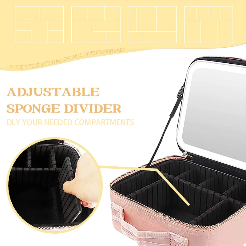 Leather makeup case makeup mirror with LED mirror can store cosmetics travel makeup mirror
