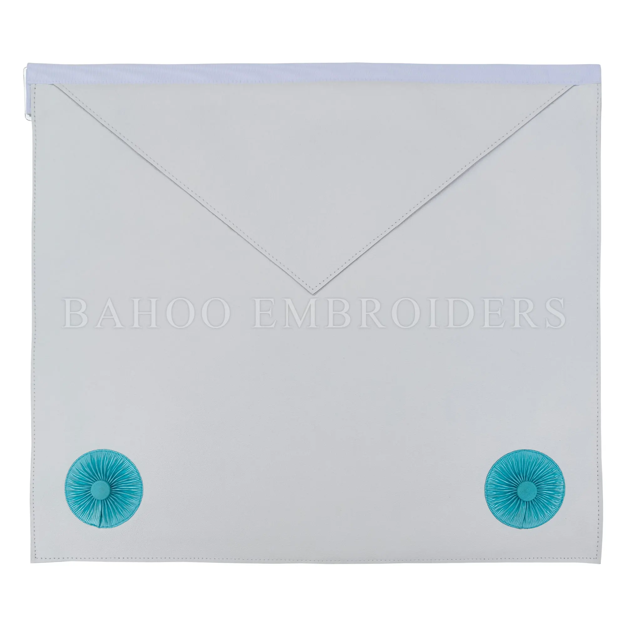 CRAFT FELLOW APRON WHITE COLOR AND TWO GREEN ROSETTES ON FRONT  ( BH-M-002 )