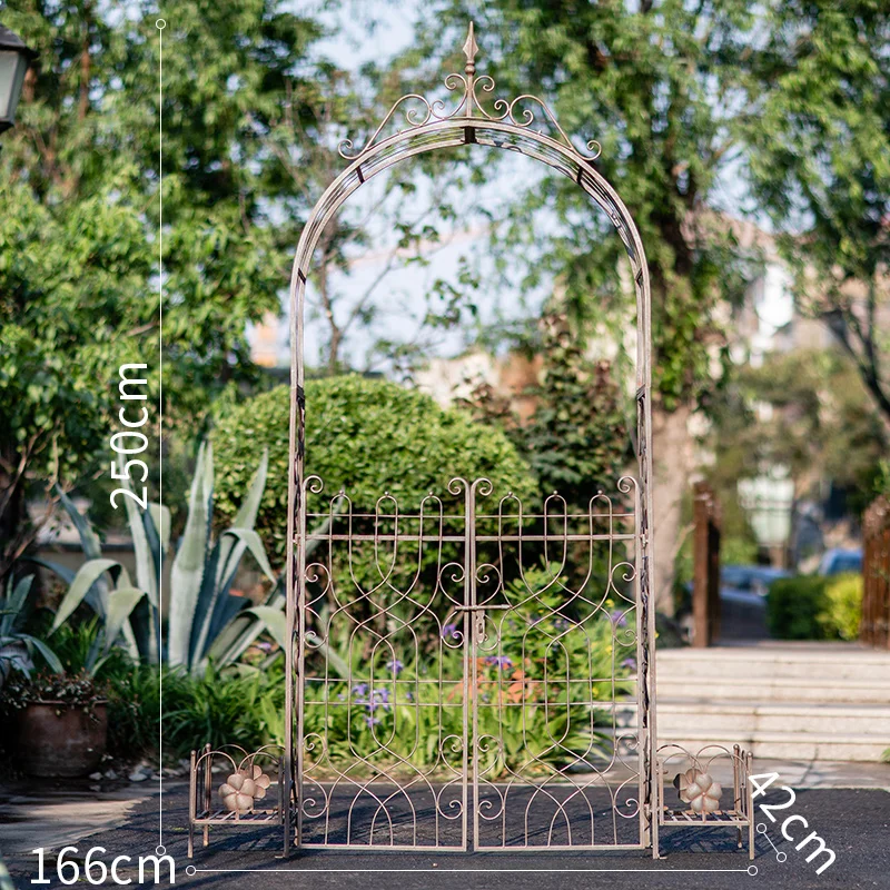 Vintage Metal Garden Arbor Trellis Climbing Plant Vine Wedding Bridal Party Lawn Decoration Outdoor Arch with Gate