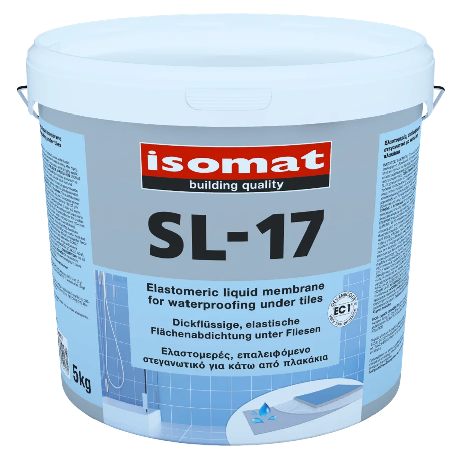 Ready-to-use, elastomeric liquid membrane for waterproofing under tiles in wet areas | ISOMAT SL-17