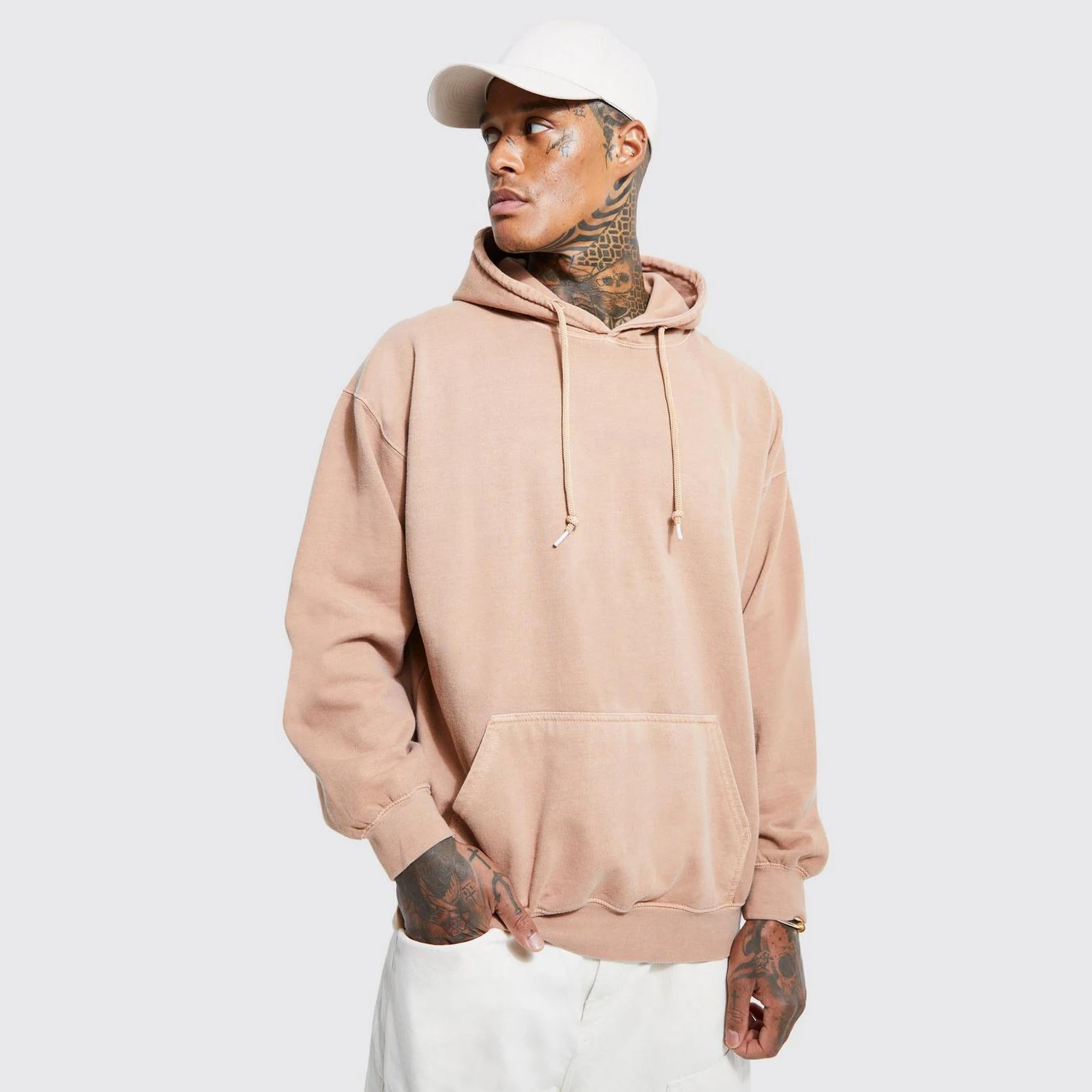 Custom Wholesale Heavyweight Cropped For Sweatshirts Unisex With String Men Printing Cut Edge Raw Hem Acid Washed Hoodie