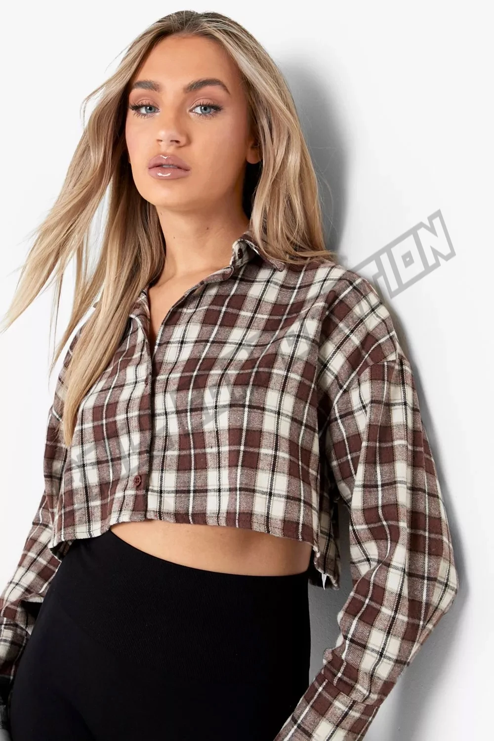 Ladies Flannel Crop Shirt | 100% Cotton Plaid Flannel Casual Outdoor Long Sleeve Crop Shirt For Ladies Adult Girls Custom Logo